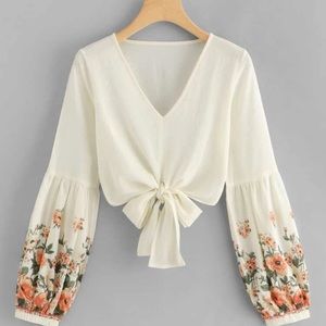 Floral sleeve sheer shirt